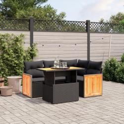 Salon de jardin 5 pcs avec coussins noir résine tressée alsavelo