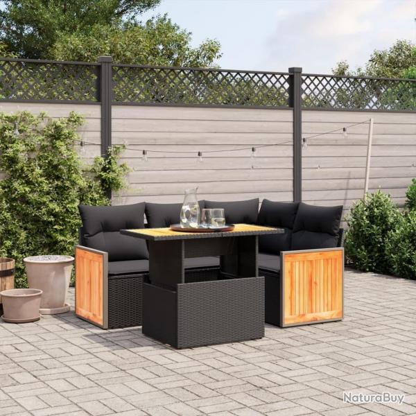 Salon de jardin 5 pcs avec coussins noir rsine tresse alsavelo