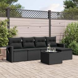 Salon de jardin 6 pcs avec coussins noir résine tressée alsavelo