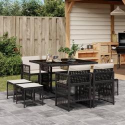 Ensemble à manger de jardin 9pcs coussins noir résine tressée alsavelo