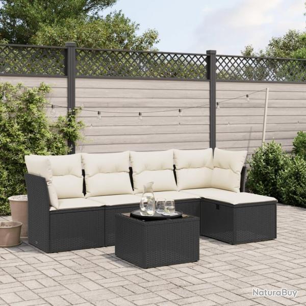 Salon de jardin 6 pcs avec coussins noir rsine tresse alsavelo