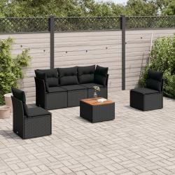 Salon de jardin 6 pcs avec coussins noir résine tressée alsavelo