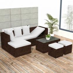 Salon de jardin 4 pcs avec coussins Résine tressée Marron alsavelo