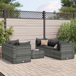 Salon de jardin 6 pcs avec coussins Gris Résine tressée alsavelo
