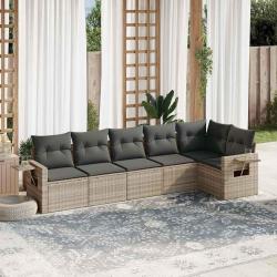 Salon de jardin 6 pcs avec coussins gris clair résine tressée alsavelo