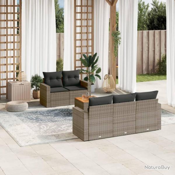 Salon de jardin 6 pcs avec coussins gris rsine tresse alsavelo