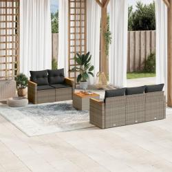Salon de jardin 6 pcs avec coussins gris résine tressée alsavelo