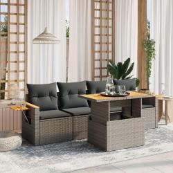 Salon de jardin 5 pcs avec coussins gris résine tressée alsavelo