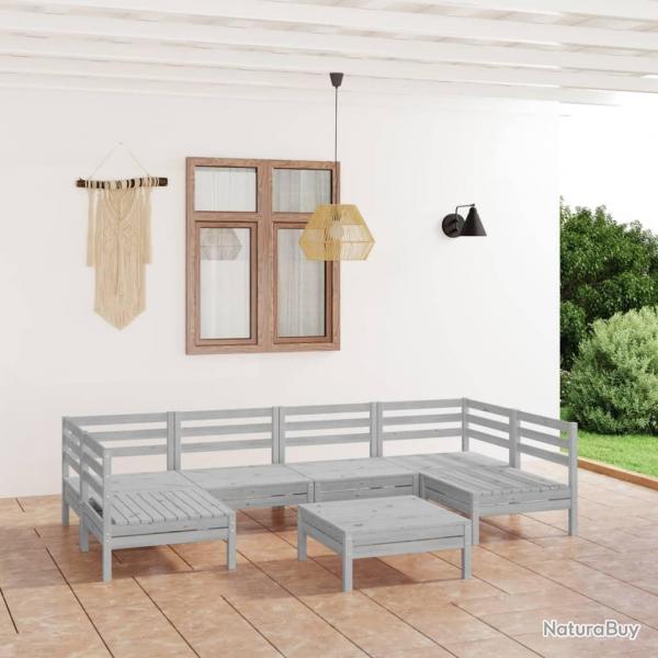 Salon de jardin 7 pcs Blanc Bois de pin massif alsavelo