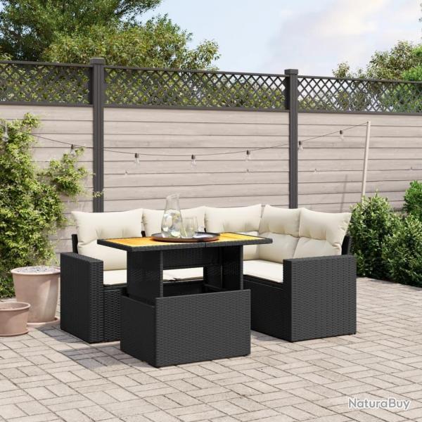 Salon de jardin 5 pcs avec coussins noir rsine tresse alsavelo
