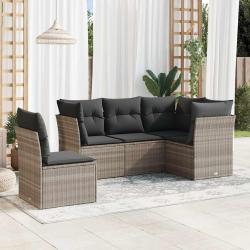 Salon de jardin 5 pcs avec coussins gris clair résine tressée alsavelo