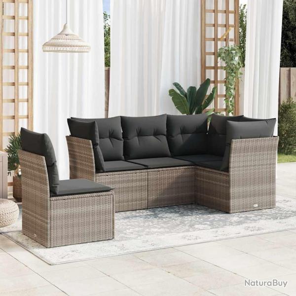 Salon de jardin 5 pcs avec coussins gris clair rsine tresse alsavelo