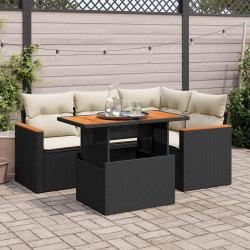 Salon de jardin 5 pcs avec coussins noir résine tressée acacia alsavelo