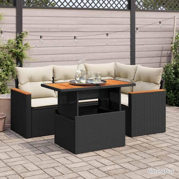 Salon de jardin 5 pcs avec coussins noir rsine tresse acacia alsavelo
