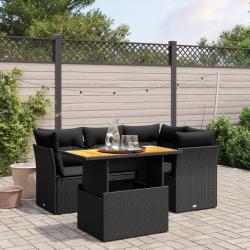 Salon de jardin 5 pcs avec coussins noir résine tressée alsavelo