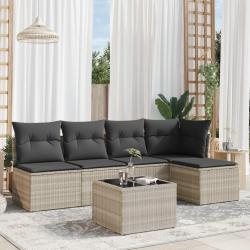 Salon de jardin 6 pcs avec coussins gris clair résine tressée alsavelo