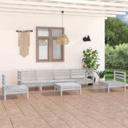 Salon de jardin 7 pcs Blanc Bois de pin massif alsavelo