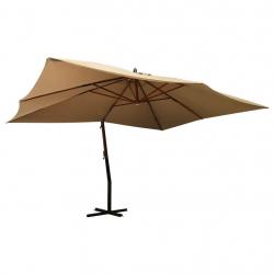Parasol de jardin en porte-à-faux avec mât en bois taupe alsavelo