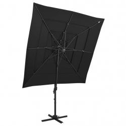Parasol de jardin à 4 niveaux avec mât en aluminium noir alsavelo