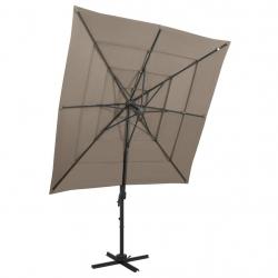 Parasol de jardin à 4 niveaux avec mât en aluminium taupe alsavelo