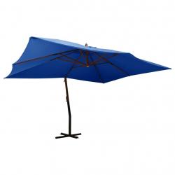 Parasol de jardin en porte-à-faux avec mât en bois bleu azuré alsavelo