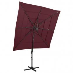 Parasol de jardin à 4 niveaux mât en aluminium rouge bordeaux alsavelo