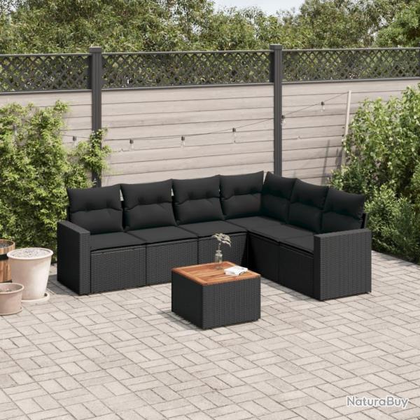 Salon de jardin 7 pcs avec coussins noir rsine tresse alsavelo