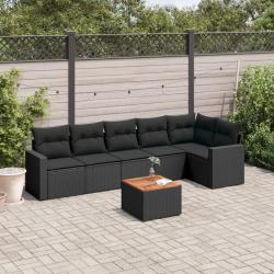 Salon de jardin 7 pcs avec coussins noir résine tressée alsavelo