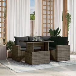 Salon de jardin 5 pcs avec coussins gris résine tressée alsavelo