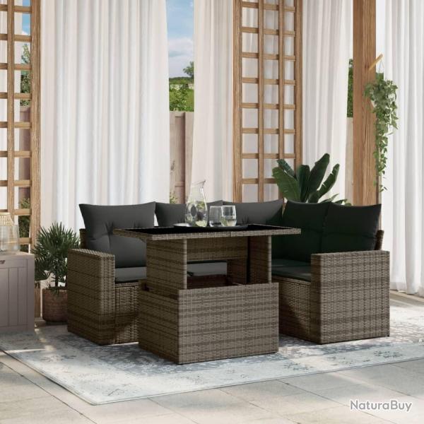 Salon de jardin 5 pcs avec coussins gris rsine tresse alsavelo