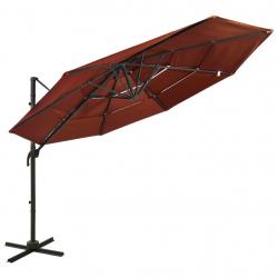 Parasol de jardin à 4 niveaux avec mât en aluminium terre cuite alsavelo