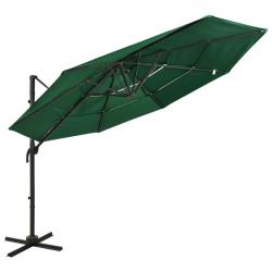 Parasol de jardin à 4 niveaux avec mât en aluminium vert 3x3 m alsavelo