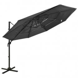 Parasol de jardin à 4 niveaux avec mât en aluminium anthracite alsavelo