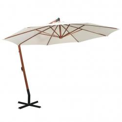 Parasol suspendu avec poteau en bois 350 cm blanc alsavelo