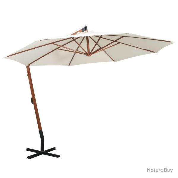 Parasol suspendu avec poteau en bois 350 cm blanc alsavelo
