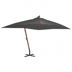Parasol de jardin en porte-à-faux avec mât en bois anthracite alsavelo