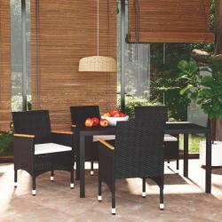 Ensemble à dîner de jardin avec coussins 5 pcs poly rotin noir alsavelo