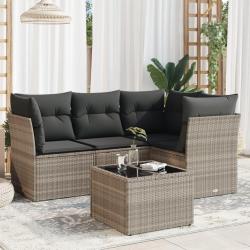 Salon de jardin 5 pcs avec coussins gris clair résine tressée alsavelo
