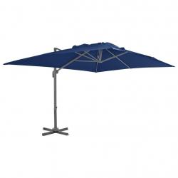 Parasol de jardin en porte-à-faux et mât en aluminium bleu azur alsavelo