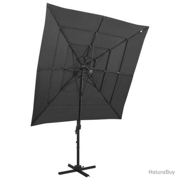Parasol de jardin  4 niveaux avec mt en aluminium anthracite alsavelo