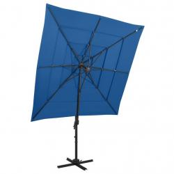 Parasol de jardin à 4 niveaux avec mât en aluminium bleu azuré alsavelo