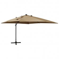 Parasol de jardin en porte-à-faux et mât et lumières LED taupe alsavelo
