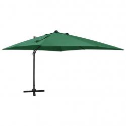 Parasol de jardin en porte-à-faux et mât et lumières LED vert alsavelo