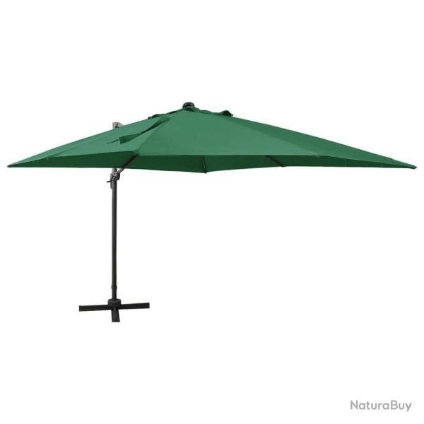 Parasol de jardin en porte--faux et mt et lumires LED vert alsavelo