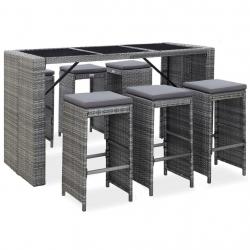 Meuble de bar de jardin 7 pcs et coussins Résine tressée Gris alsavelo