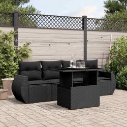 Salon de jardin 5 pcs avec coussins noir résine tressée alsavelo