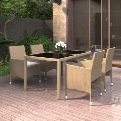 Ensemble à manger de jardin 5 pcs Rotin verre trempé Beige alsavelo
