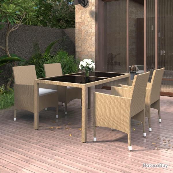 Ensemble  manger de jardin 5 pcs Rotin verre tremp Beige alsavelo