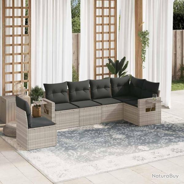 Salon de jardin 6 pcs avec coussins gris clair rsine tresse alsavelo
