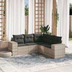 Salon de jardin 5 pcs avec coussins gris clair résine tressée alsavelo